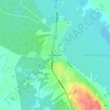Topografische kaart Hammerdal, hoogte, reliëf
