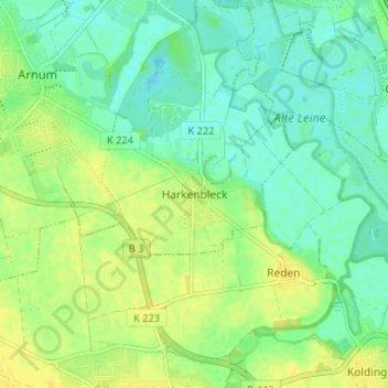 Topografische kaart Harkenbleck, hoogte, reliëf