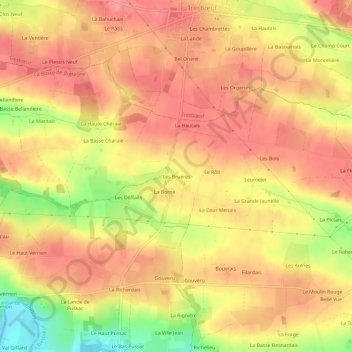 Topografische kaart Les Bruères, hoogte, reliëf