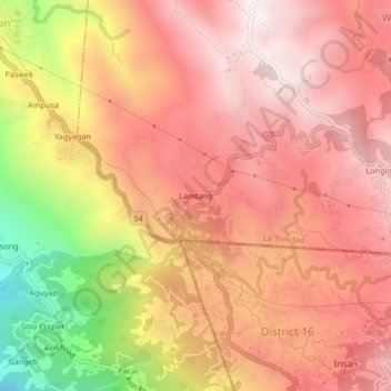 Topografische kaart Lamtang, hoogte, reliëf