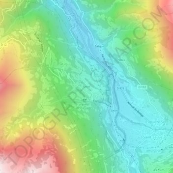 Topografische kaart Sazos, hoogte, reliëf