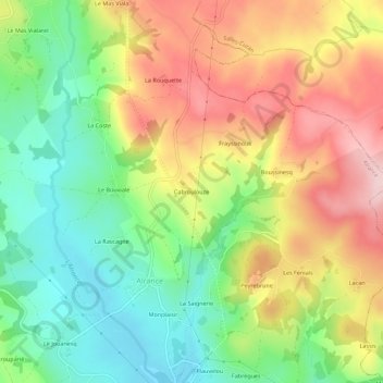 Topografische kaart Cabroulouze, hoogte, reliëf