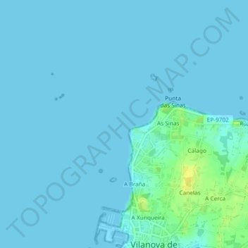Topografische kaart O Sinal do Fuciño do Porco, hoogte, reliëf