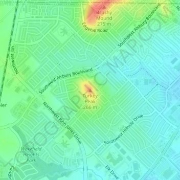 Topografische kaart Turkey Peak, hoogte, reliëf