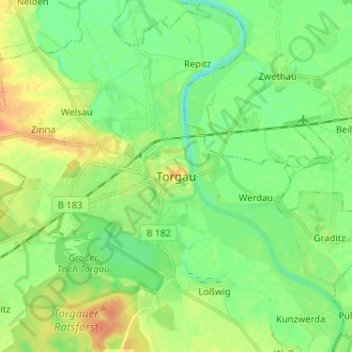 Topografische kaart Torgau, hoogte, reliëf