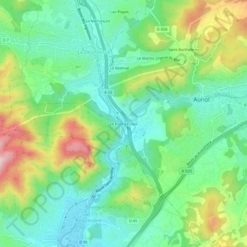 Topografische kaart Le Pont de Joux, hoogte, reliëf