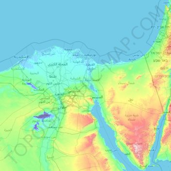 Topografische kaart Ismailia Governorate, hoogte, reliëf