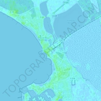 Topografische kaart Grau-du-Roi Rive Gauche, hoogte, reliëf