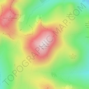 Topografische kaart Slieve Donard, hoogte, reliëf