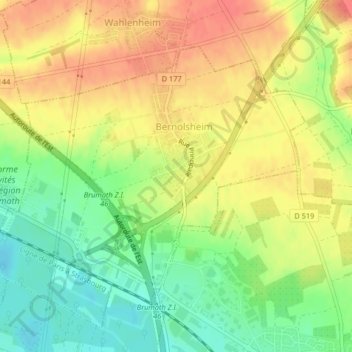 Topografische kaart Doesberg, hoogte, reliëf