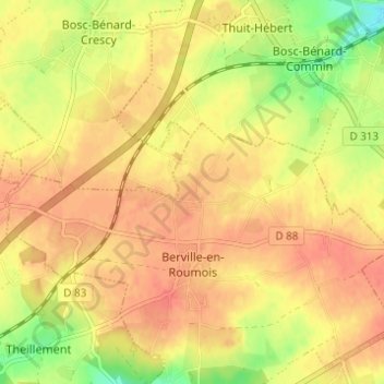 Topografische kaart La Mennerie, hoogte, reliëf