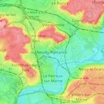 Topografische kaart Neuilly-Plaisance, hoogte, reliëf