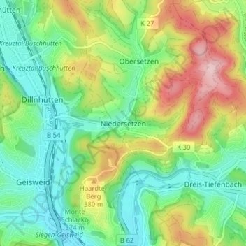 Topografische kaart Niedersetzen, hoogte, reliëf