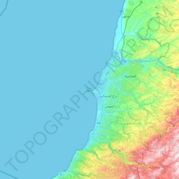 Topografische kaart Tyrus, hoogte, reliëf