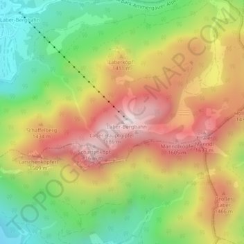 Topografische kaart Laber, hoogte, reliëf