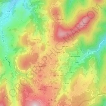 Topografische kaart La Chapelle, hoogte, reliëf
