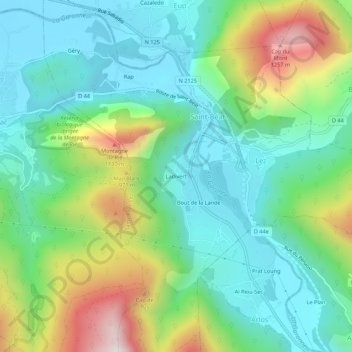 Topografische kaart Ladivert, hoogte, reliëf