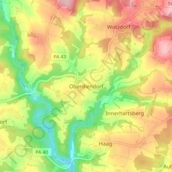 Topografische kaart Oberdiendorf, hoogte, reliëf