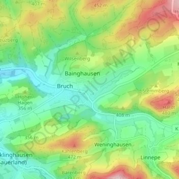 Topografische kaart Westenfeld, hoogte, reliëf
