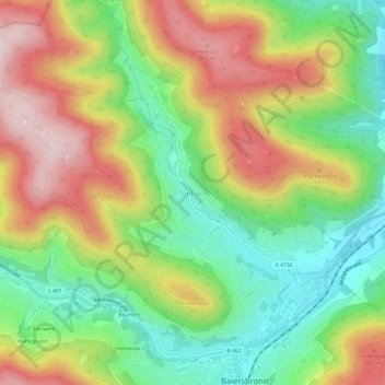 Topografische kaart Tonbach, hoogte, reliëf