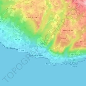 Topografische kaart Beaufils, hoogte, reliëf