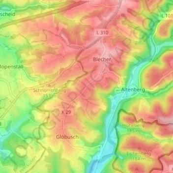 Topografische kaart Holz, hoogte, reliëf