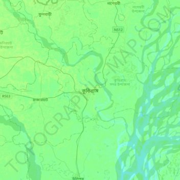 Topografische kaart Kurigram, hoogte, reliëf