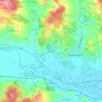 Topografische kaart Aunham, hoogte, reliëf