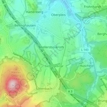 Topografische kaart Ruttscheid, hoogte, reliëf