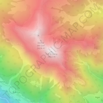 Topografische kaart Col di Lana, hoogte, reliëf