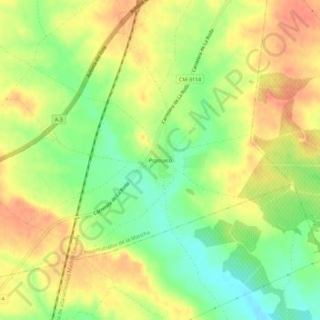 Topografische kaart Pozoseco, hoogte, reliëf