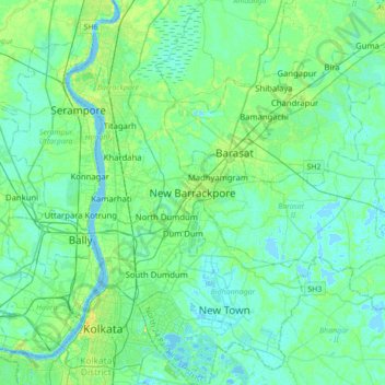 Topografische kaart New Barrackpore, hoogte, reliëf