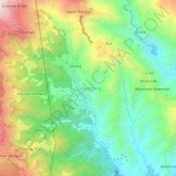 Topografische kaart Gumatdang, hoogte, reliëf