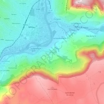 Topografische kaart La Coste, hoogte, reliëf