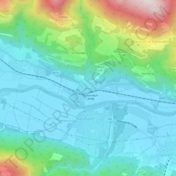 Topografische kaart Jenig, hoogte, reliëf