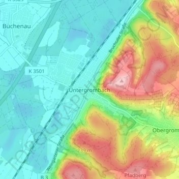 Topografische kaart Untergrombach, hoogte, reliëf
