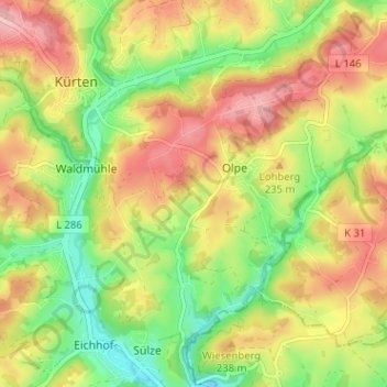 Topografische kaart Maiberg, hoogte, reliëf