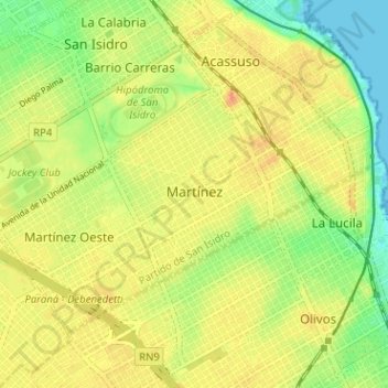 Topografische kaart Martínez, hoogte, reliëf