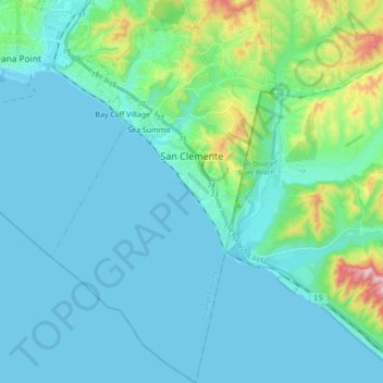 Topografische kaart San Clemente, hoogte, reliëf