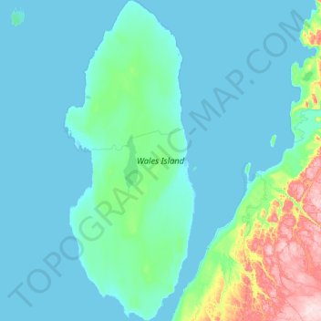 Topografische kaart Wales Island, hoogte, reliëf