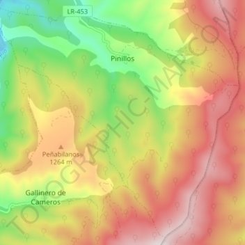 Topografische kaart Pinillos, hoogte, reliëf