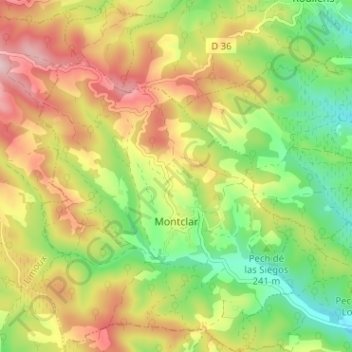 Topografische kaart Montclar, hoogte, reliëf