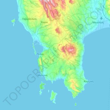 Topografische kaart Δήμος Πύλου - Νέστορος, hoogte, reliëf