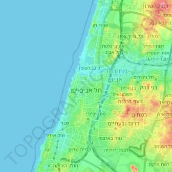 Topografische kaart תל אביב-יפו, hoogte, reliëf