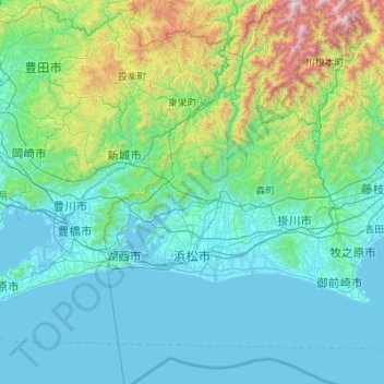 Topografische kaart Hamamatsu, hoogte, reliëf