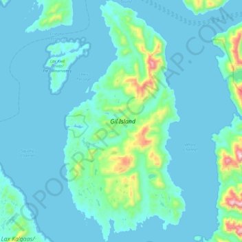 Topografische kaart Area C (Butedale/Kitlope/Kitsumkalum), hoogte, reliëf