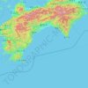 Topografische kaart Préfecture de Kōchi, hoogte, reliëf
