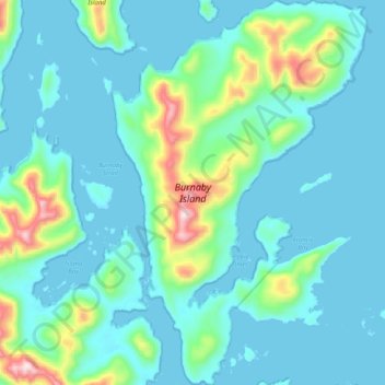 Topografische kaart Burnaby Island, hoogte, reliëf