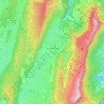 Topografische kaart Lans-en-Vercors, hoogte, reliëf