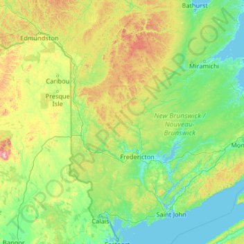 Topografische kaart Saint John River, hoogte, reliëf